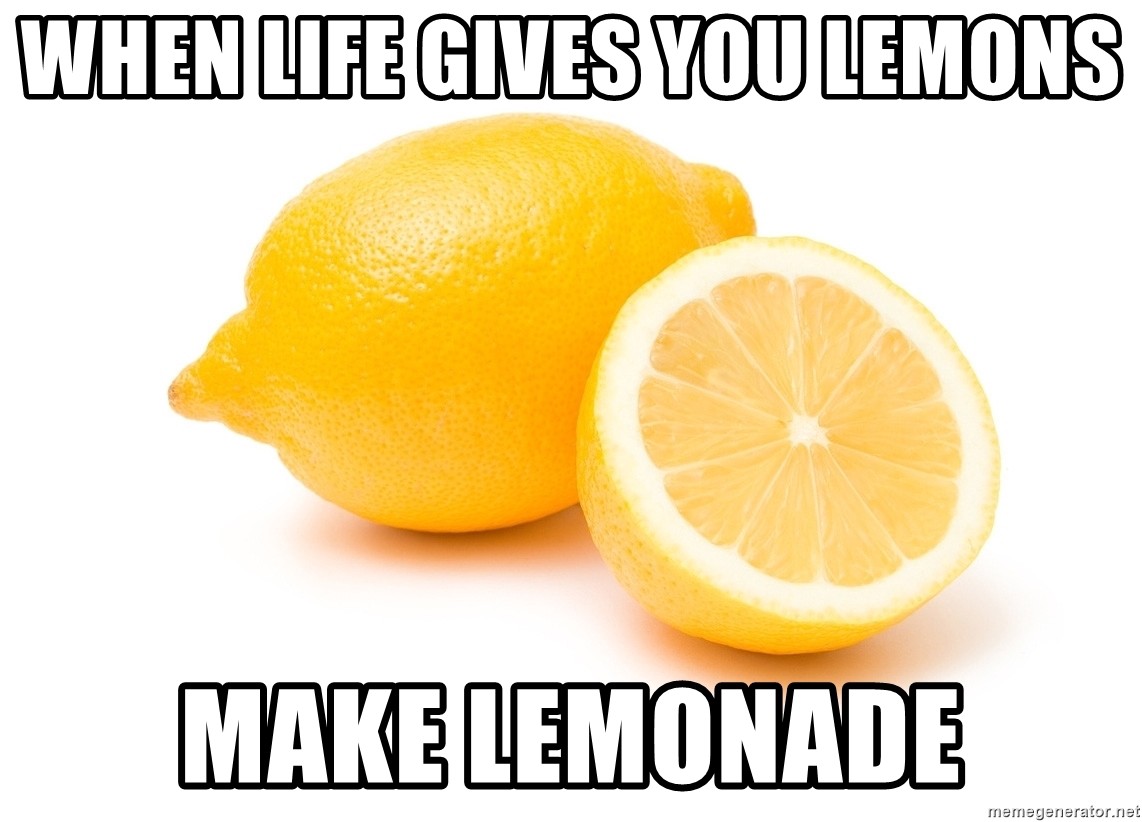 a pair of lemons is shown with the caption, “when life gives you lemons, make lemonade”